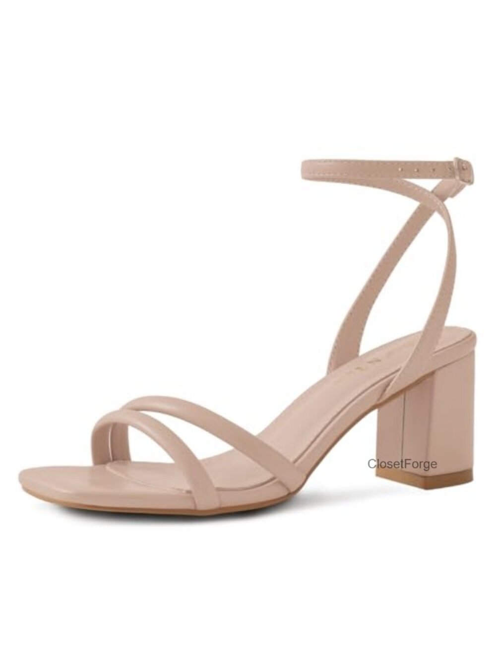 Strappy Square Toe Chunky Block Heel Sandals Women's Ankle Buckle Leather Heels